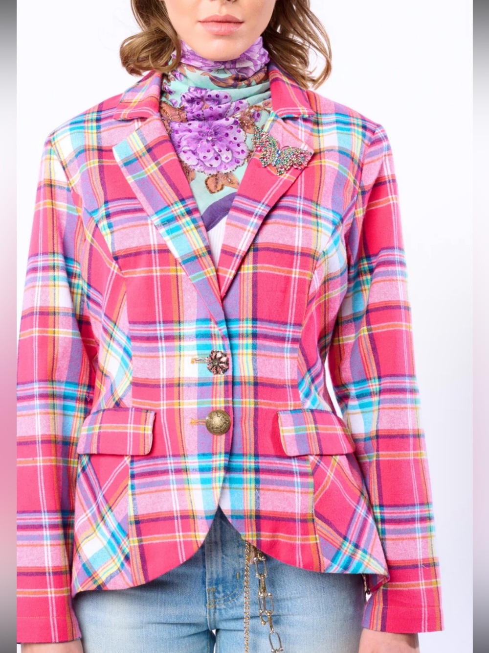 NWT Aratta Silent Journey- Dulce Plaid Blazer- Rose Plaid